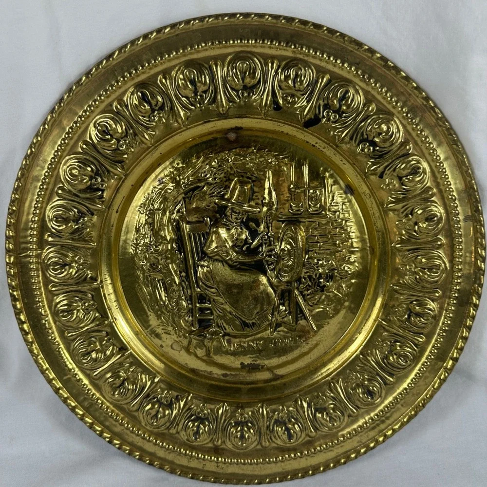 Vintage Pair of Embossed Brass Wall Plates Made in England Peerage Jenny Jones